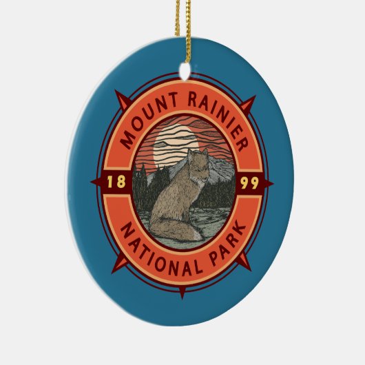 Mount Rainier National Park Red Fox Retro Compass Keramisch Ornament (Rechts)