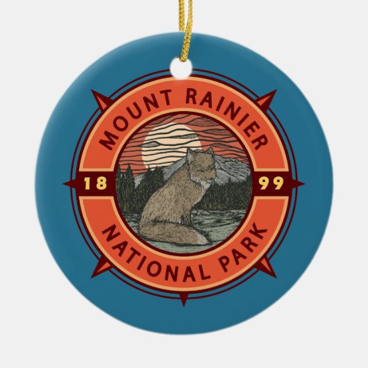 Mount Rainier National Park Red Fox Retro Compass Keramisch Ornament (Voorkant)