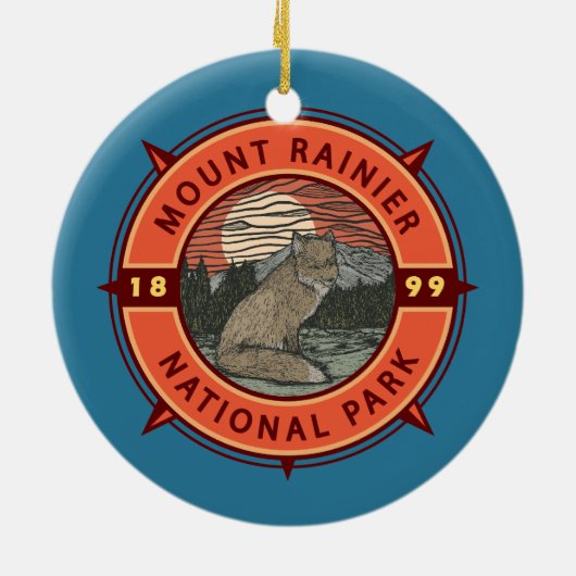Mount Rainier National Park Red Fox Retro Compass Keramisch Ornament (Achterkant)