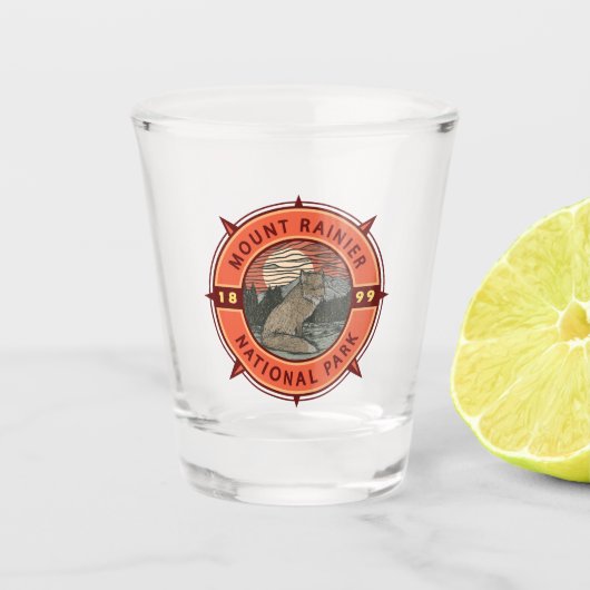 Mount Rainier National Park Red Fox Retro Compass Shot Glas (Voorkant)