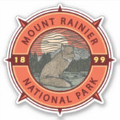 Mount Rainier National Park Red Fox Retro Compass Sticker (Voorkant)