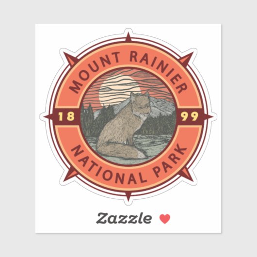 Mount Rainier National Park Red Fox Retro Compass Sticker (Vel)