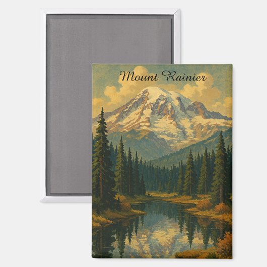  Mount Rainier National Park Retro Art Magneet (Voorkant / Achterkant)
