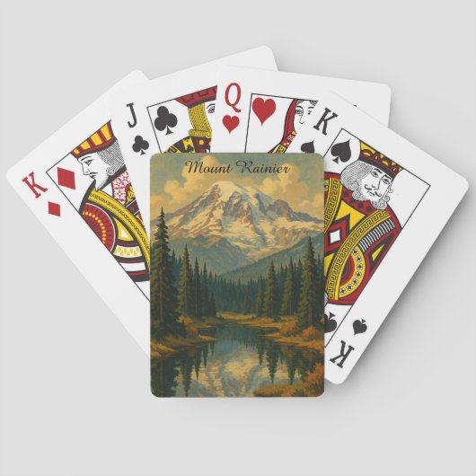 Mount Rainier National Park Retro Art Pokerkaarten (Achterkant)