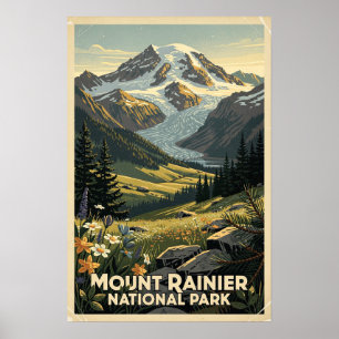 Mount Rainier National Park Retro Poster