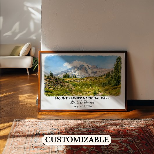 Mount Rainier National Park Washington Aquarel Poster