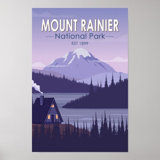 Mount Rainier National Park Washington Cabin Retro Poster (Voorkant)