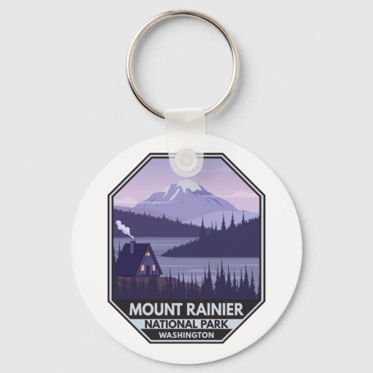 Mount Rainier National Park Washington Cabin Retro Sleutelhanger (Voorkant)