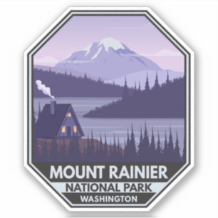 Mount Rainier National Park Washington Cabin Retro Sticker