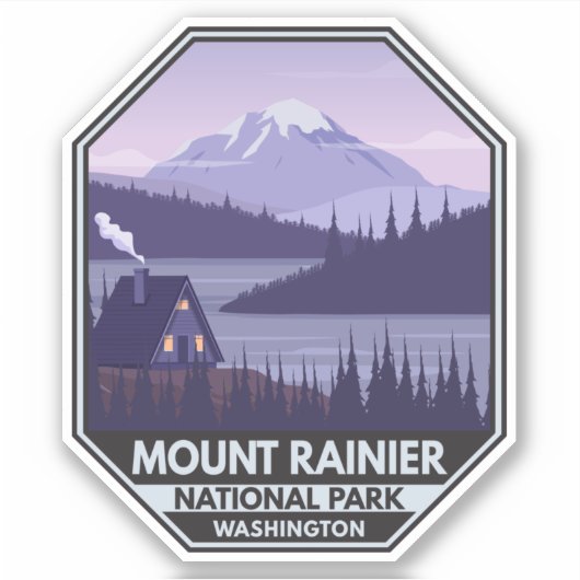 Mount Rainier National Park Washington Cabin Retro Sticker (Voorkant)