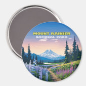 Mount Rainier National Park Washington Retro Magneet (Voorkant / Achterkant)