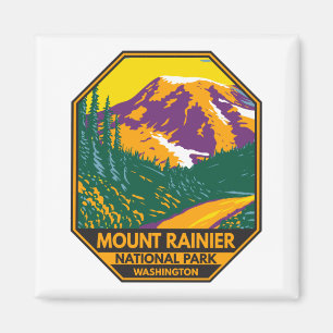 Mount Rainier National Park Washington Retro Magneet