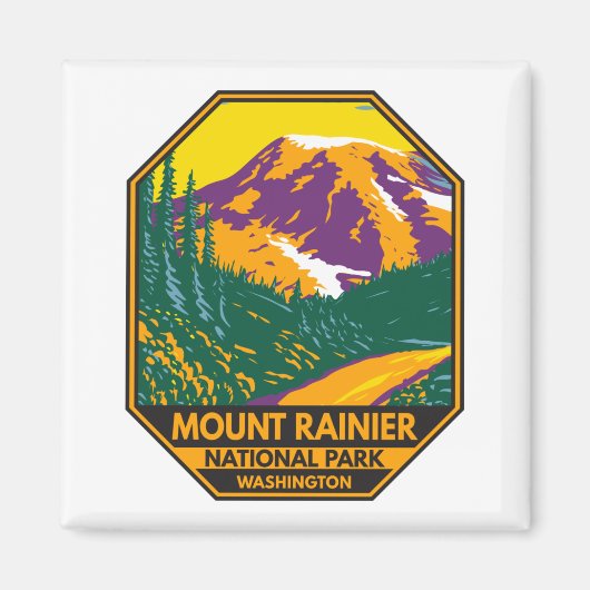 Mount Rainier National Park Washington Retro Magneet (Voorkant)
