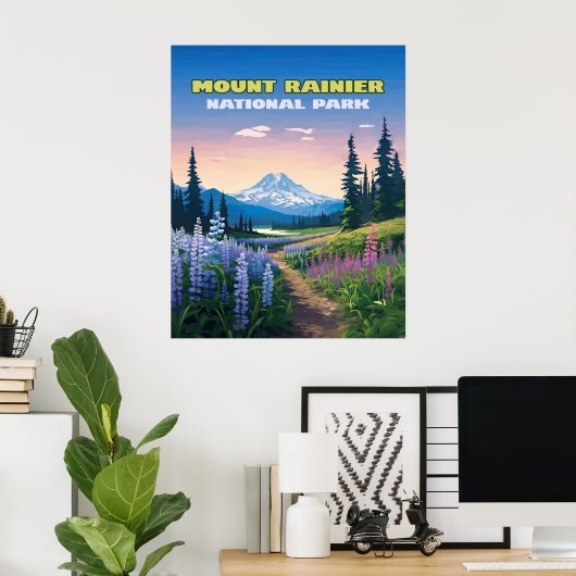 Mount Rainier National Park Washington Retro Poster (Thuiskantoor)