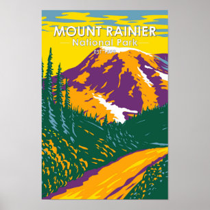 Mount Rainier National Park Washington Retro Poster