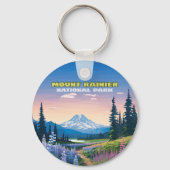Mount Rainier National Park Washington Retro Sleutelhanger (Voorkant)