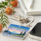 Mount Rainier National Park Washington Retro Sleutelhanger (Voorkant Rechts)