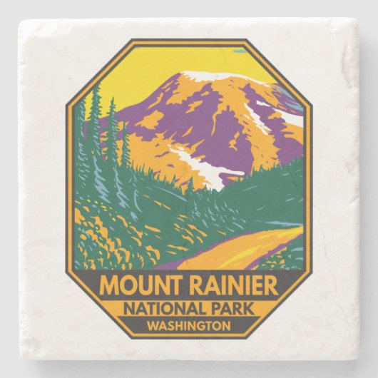 Mount Rainier National Park Washington Retro Stenen Onderzetter (Voorkant)
