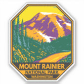 Mount Rainier National Park Washington Retro Sticker (Voorkant)