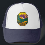 Mount Rainier National Park Washington Retro Trucker Pet<br><div class="desc">Stel het vectorkunstwerk van de Rainier op ontwerp. Het park wordt omringd door valleien,  watervallen en subalpiene weiden.</div>