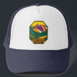 Mount Rainier National Park Washington Retro Trucker Pet<br><div class="desc">Stel het vectorkunstwerk van de Rainier op ontwerp. Het park wordt omringd door valleien,  watervallen en subalpiene weiden.</div>