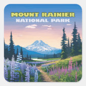 Mount Rainier National Park Washington Retro Vierkante Sticker (Voorkant)