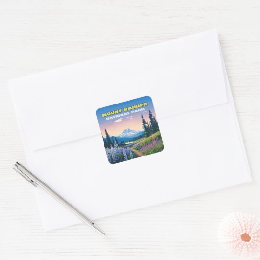 Mount Rainier National Park Washington Retro Vierkante Sticker (Envelop)