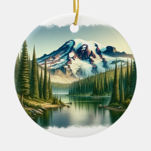Mount Rainier National Park waterverf Keramisch Ornament (Voorkant)