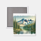 Mount Rainier National Park waterverf Magneet (Voorkant / Achterkant)
