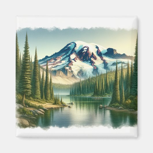 Mount Rainier National Park waterverf Magneet (Voorkant)