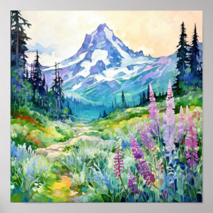 Mount Rainier National Park Waterverf Poster