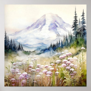 Mount Rainier National Park Waterverf Poster