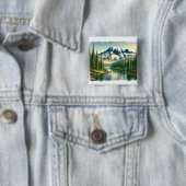 Mount Rainier National Park waterverf Vierkante Button 5,1 Cm (In situ)