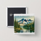 Mount Rainier National Park waterverf Vierkante Button 5,1 Cm (Voorkant /achterkant)