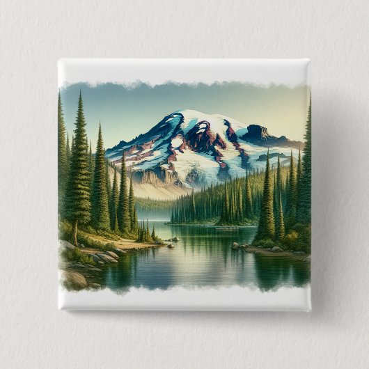 Mount Rainier National Park waterverf Vierkante Button 5,1 Cm (Voorkant)
