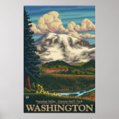 Mount Rainier - Paradise Inn Lodge - Travel Poster (Voorkant)