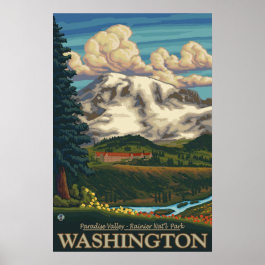 Mount Rainier - Paradise Inn Lodge - Travel Poster (Voorkant)