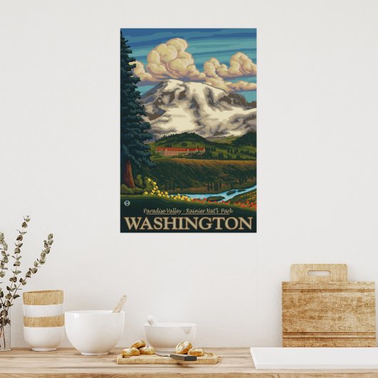 Mount Rainier - Paradise Inn Lodge - Travel Poster (Keuken)