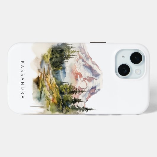 Mount Rainier PNW Waterverf landschap gepersonalis Case-Mate iPhone Case (Achterkant (horizontaal))
