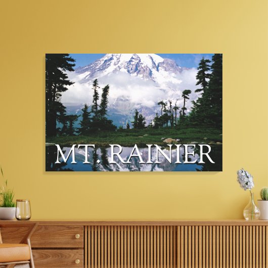 Mount Rainier | Reflectie in een bergvijver Canvas Afdruk (Insitu (Woonkamer))