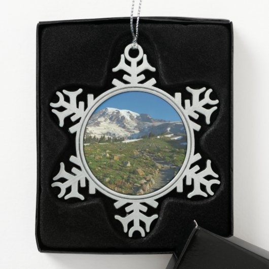 Mount Rainier Skyline Trail Uitzicht Tin Sneeuwvlok Ornament (Kistje)