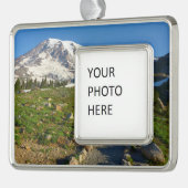 Mount Rainier Skyline Trail Uitzicht Verzilverd Omlijst Ornament (Links)