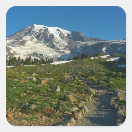 Mount Rainier Skyline Trail Uitzicht Vierkante Sticker (Voorkant)