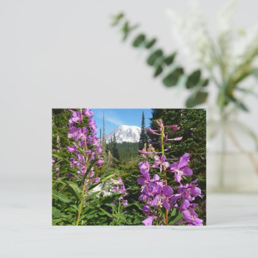 Mount Rainier tussen Paarse Phlox-bloemen Briefkaart (Staand voorkant)