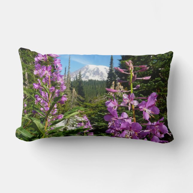 Mount Rainier tussen Paarse Phlox-bloemen Kussen (Voorkant)