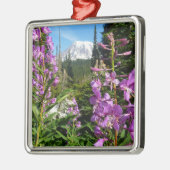Mount Rainier tussen Paarse Phlox-bloemen Metalen Ornament (Links)