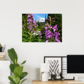 Mount Rainier tussen Paarse Phlox-bloemen Poster (Thuiskantoor)