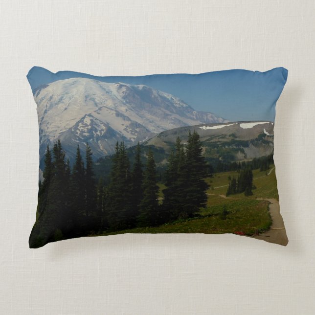 Mount Rainier vanaf het Sourdough Ridge Trail Accent Kussen (Voorkant)