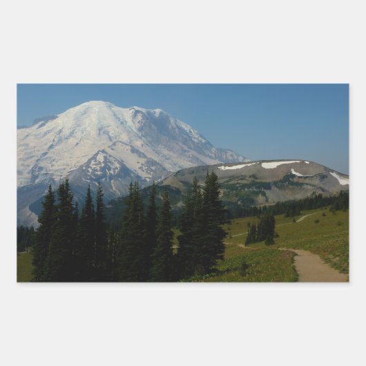 Mount Rainier vanaf het Sourdough Ridge Trail Rechthoekige Sticker (Voorkant)