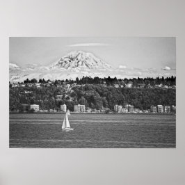 Mount Rainier vanuit Puget Sound, Seattle Washingt Poster